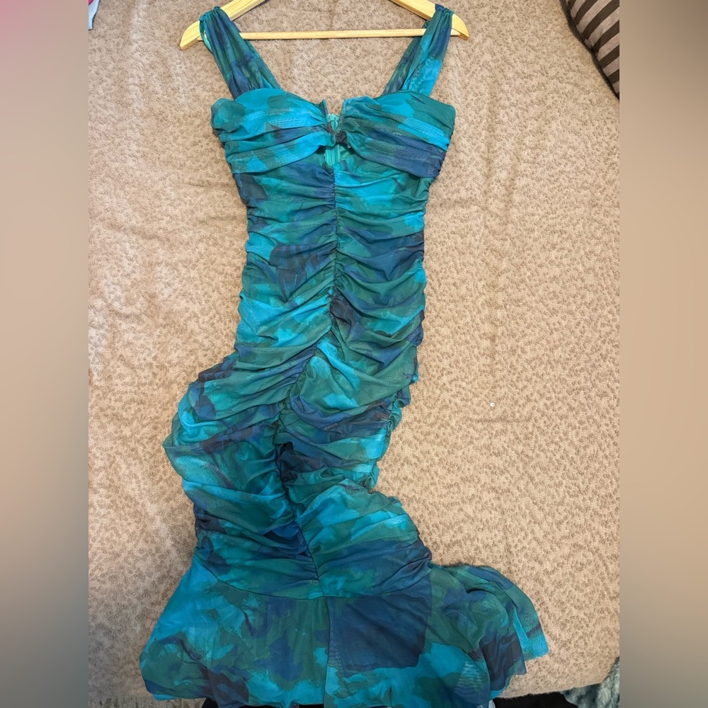 Blue and Green Ruched Dress